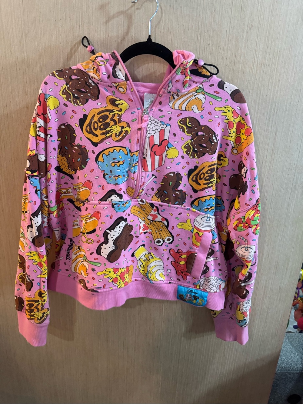 Women’s Disney Eats Snack Pink Quarter Zip Hoodie Size XL